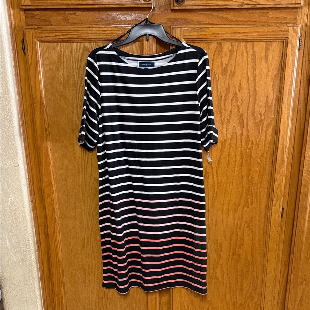 Karen Scott Black, White and Pink Ombre Stripe Midi Dress